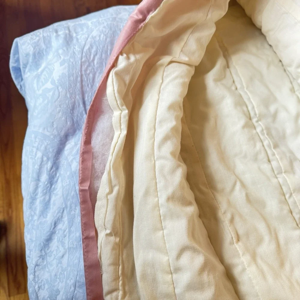 Handmade Vintage Pink White Star‎ Quilt Blanket Thick 110x96
